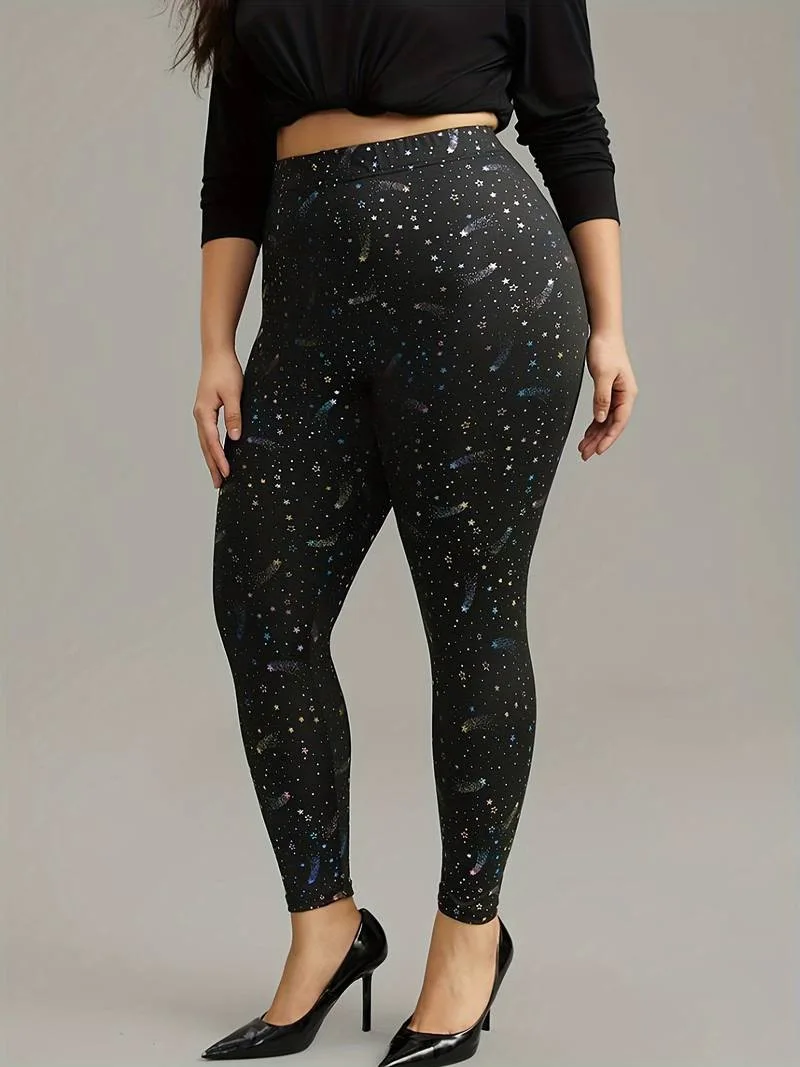 Leggings informales con estampado de estrellas para mujer, pantalones pitillo ajustados de cintura alta, a la moda, talla grande, primavera y otoño, novedad