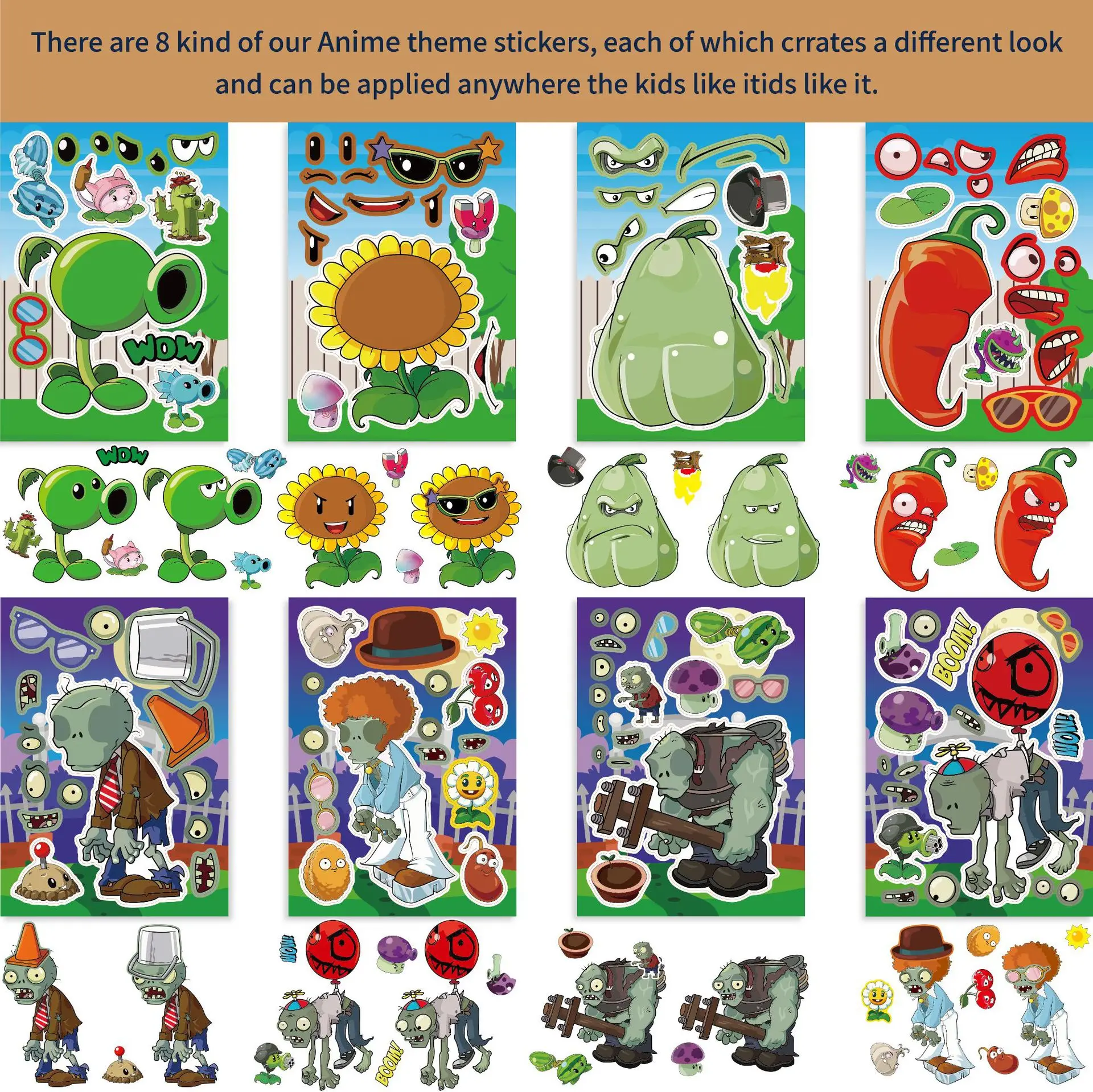 Funny Comic Sticker Plants Vs. Zombies Peripheral Patterns Parent-child Puzzle DIY Face Stickers Children Toys Decorative Gifts