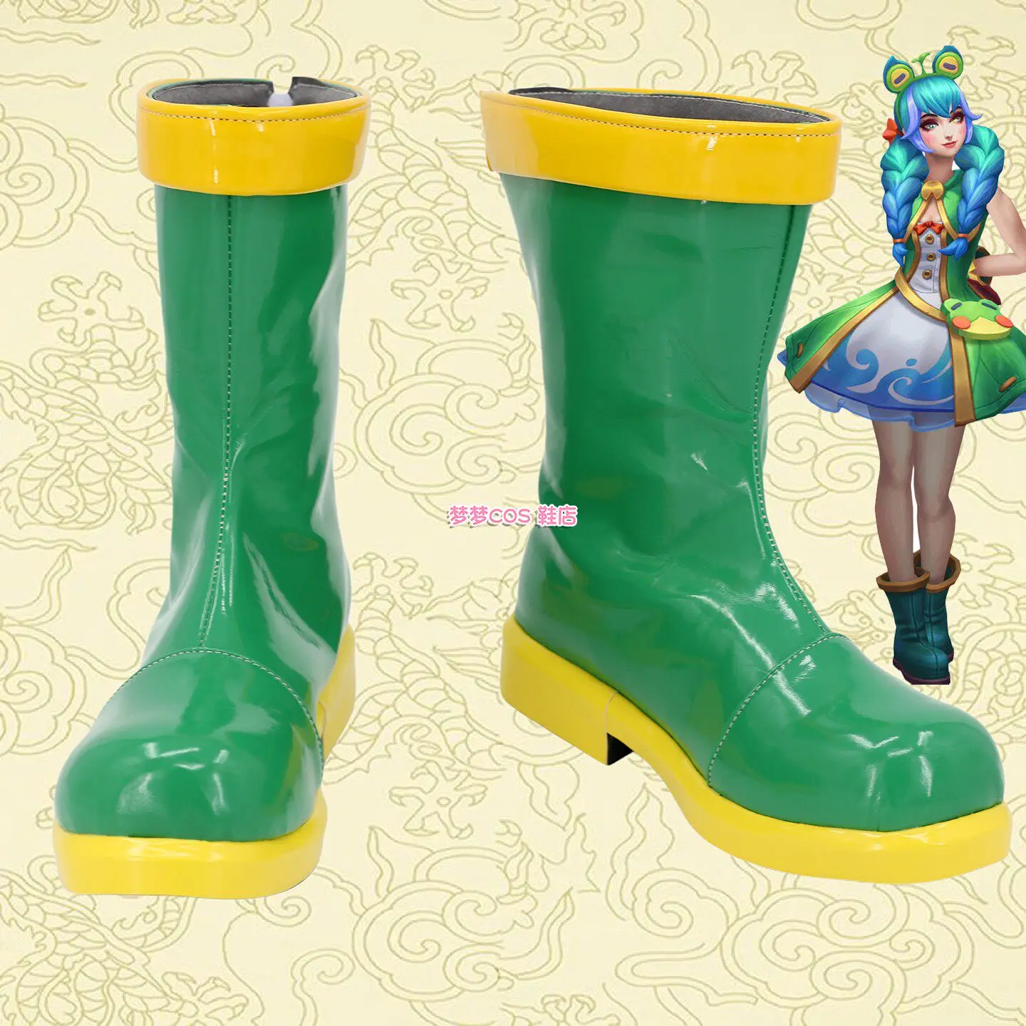 Game LOL Rain Shepherd Gwen Cosplay Shoes Green Boots Halloween Costume Accessories Props
