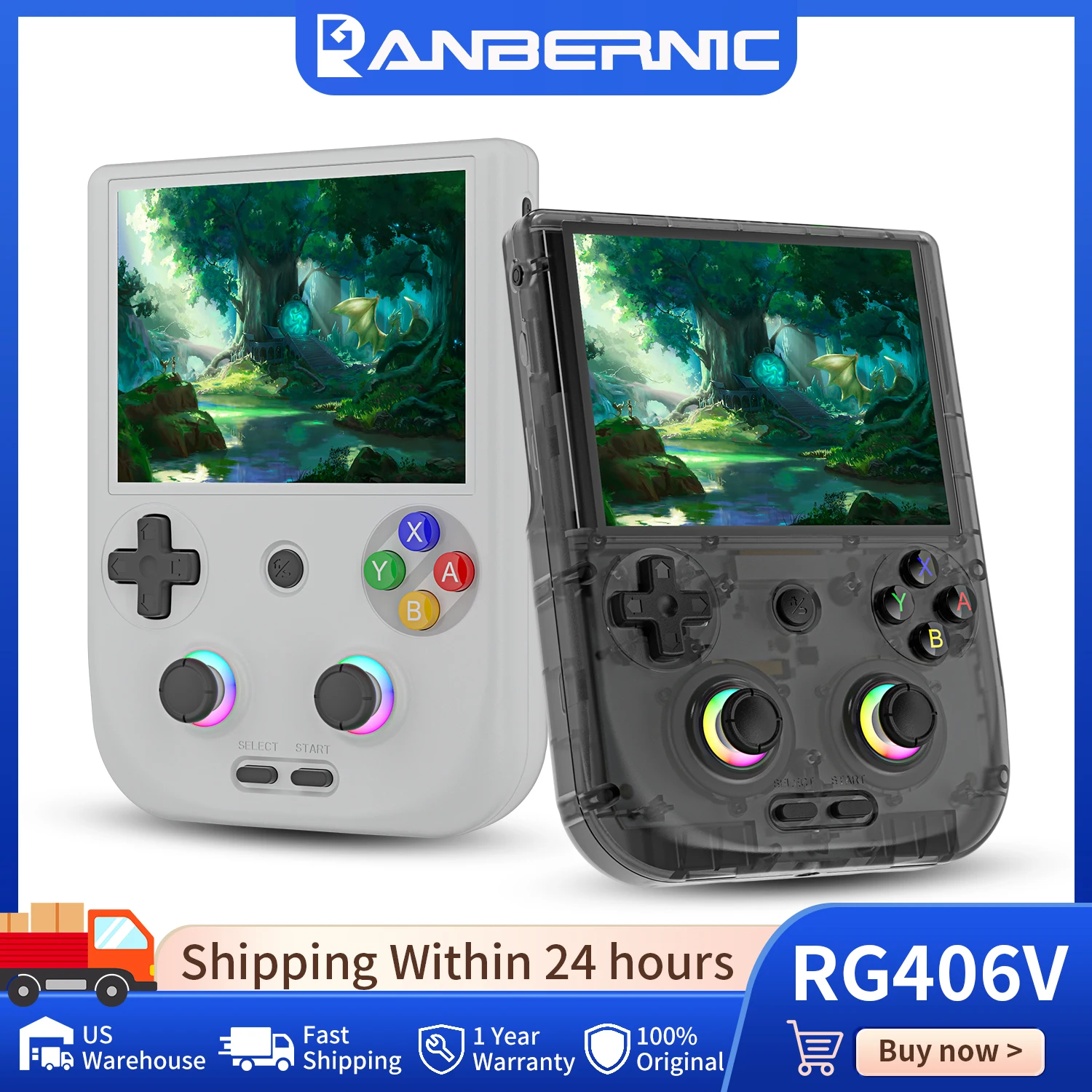Anbernic RG406V Retro Handheld Game Console 4’’ IPS Touch Screen Android 13 Unisoc T820 Game Player 5500mAh RGB Light 3D Hall Joystick Supports WIFI Bluetooth 1080p Display Port Output