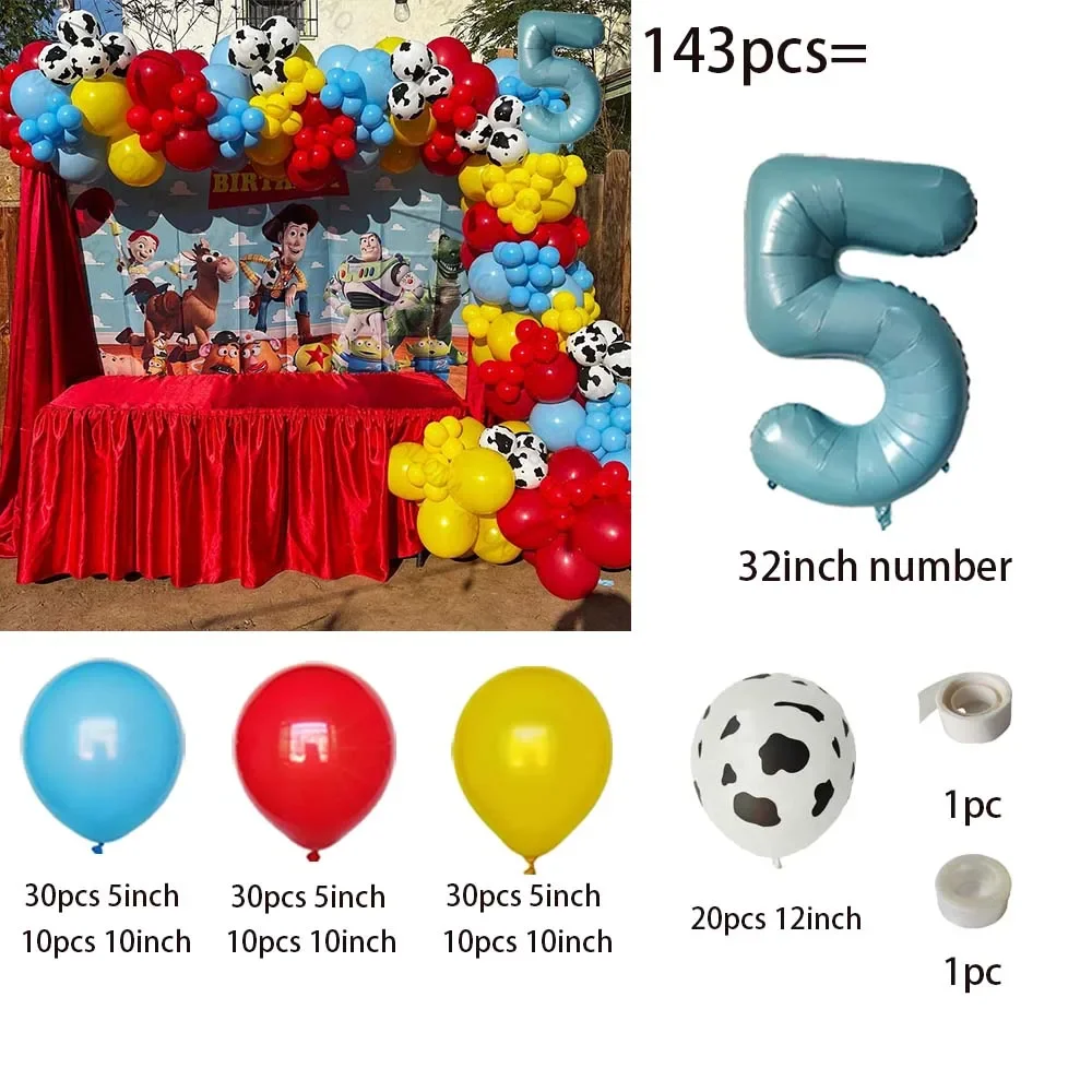 143pcs Disney Toy Story Buzz Lightyear Cartoon Latex Balloons Number Baby Boy Blue Red Air Ballon Birthday Party Decor Kids Toys