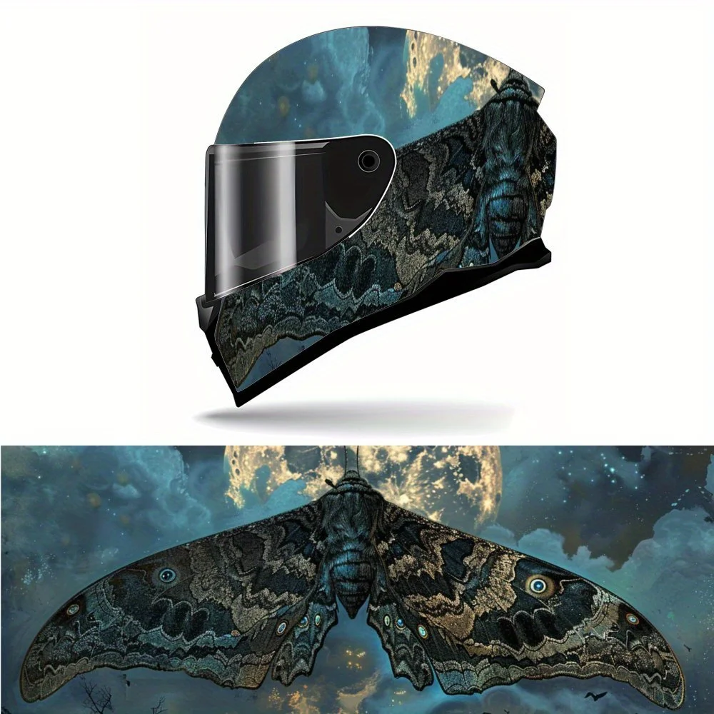 

Moth Design Full Face Helmet Sticker Under The Night Sky - Durable PVC Art Style Motorcycle Racing Helmet Decorative Sticker, Se