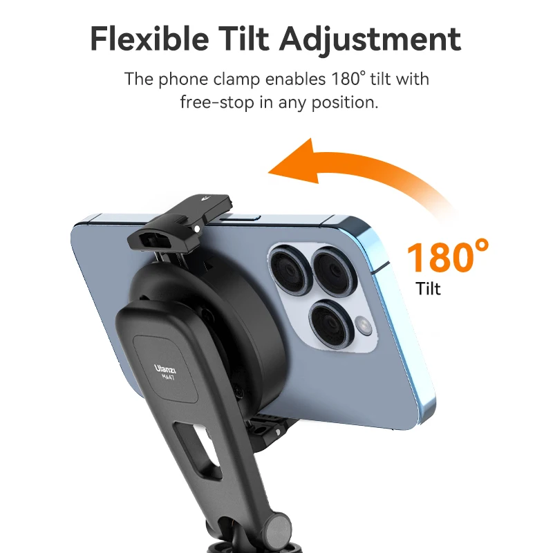 Ulanzi MA47 2-in-1 Magnetic Phone Clamp Rotatable Phone Clip for iPhone 15 14 13 12 Mini Pro Pro Max for Vlog Selfie Phone Clip