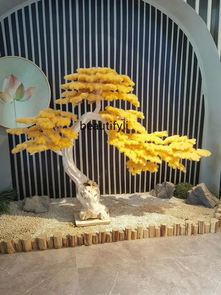 Simulation yellow leaf pine tree shape fake tree indoor and outdoor landscape ornament hotel floor decoration tree