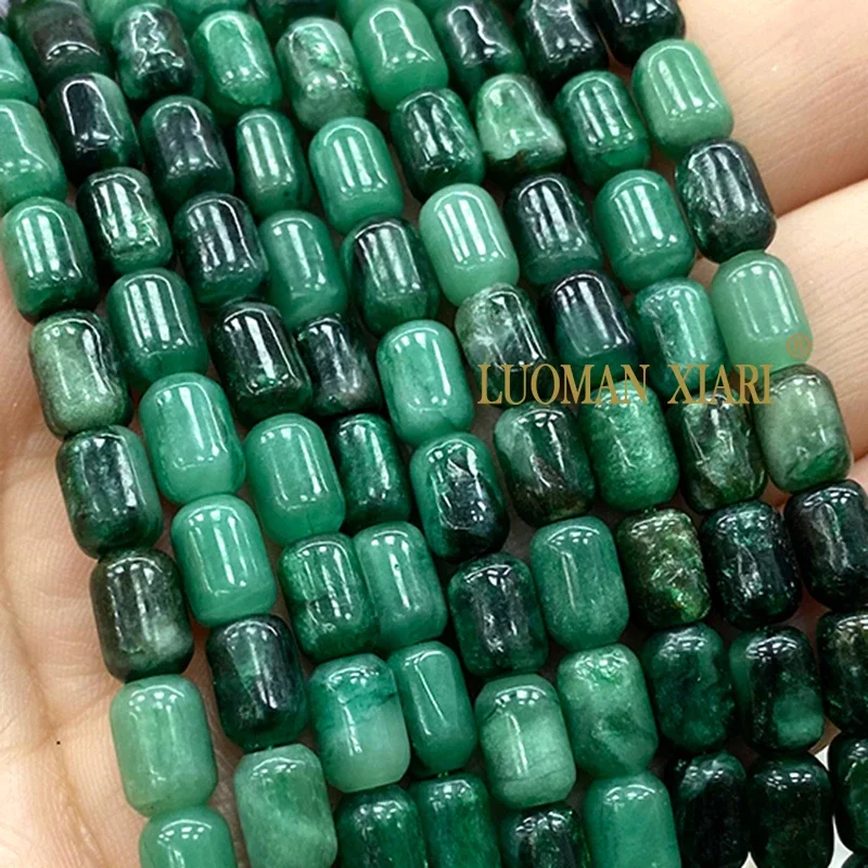 6x9MM Natural Stone Cylinder Shape Green Emerald Loose Round Spacer Beads for Jewelry Making DIY Earrings Bracelets Accessories