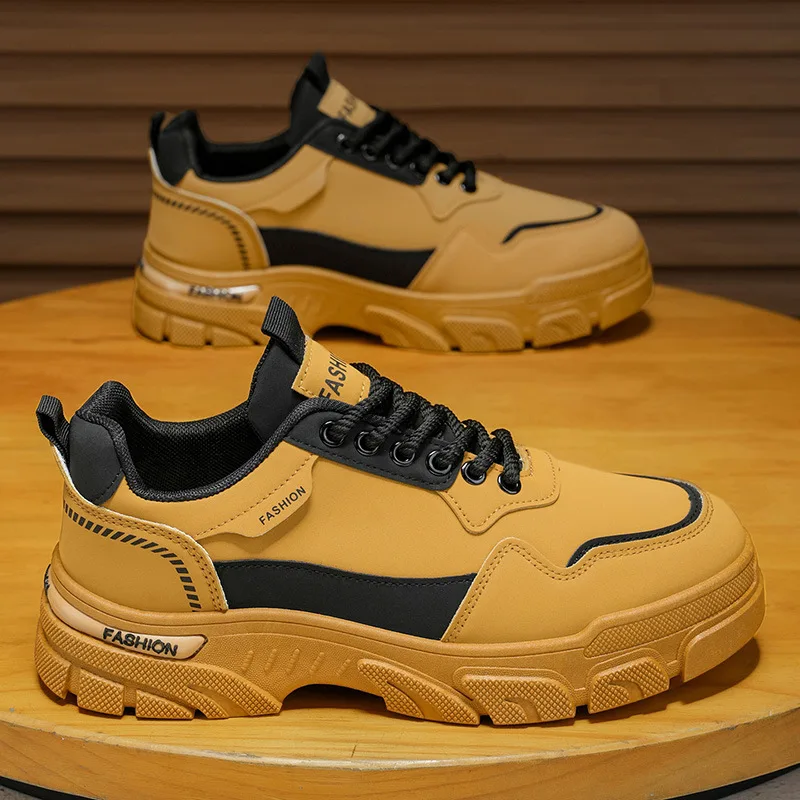 Men's Leather Work Shoes Waterproof Non-Slip Safety Sneakers Black Low Top Occupational Anti-Skid Comfortable Casual Boots