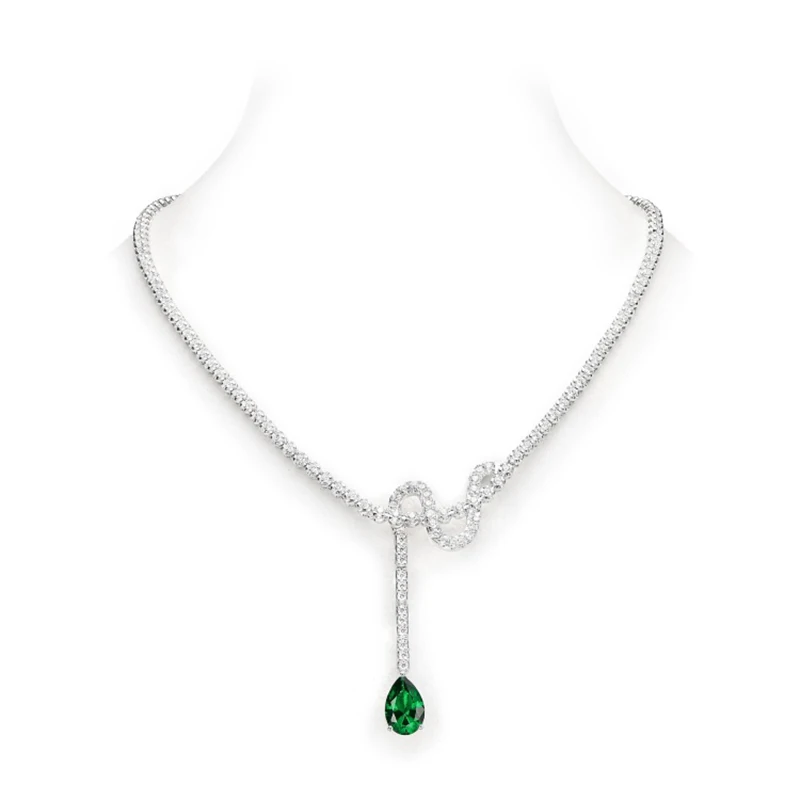 CUMEE 925 Sterling Silver Exquisite Versatile Green Pear Lab Created Emerald Necklace Women with Silver and Gold Plating