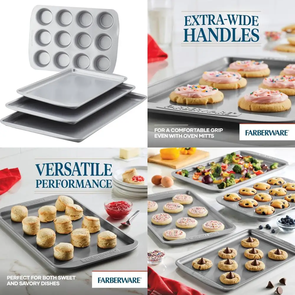 

nonstick bakeware 4-piece baking sheet set, gray -