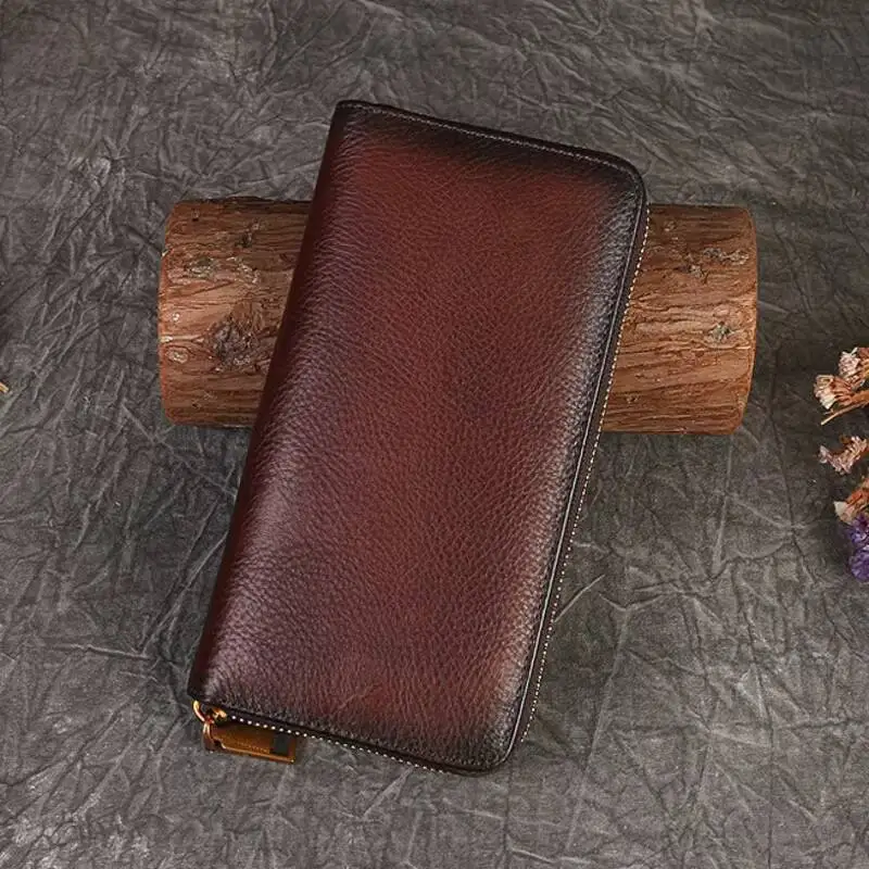 MOTAORA Cowhide Handmade Embossed Woman Card Holder Retro Women's Wallet Long Genuine Leather Wallets Women Purses For Ladies