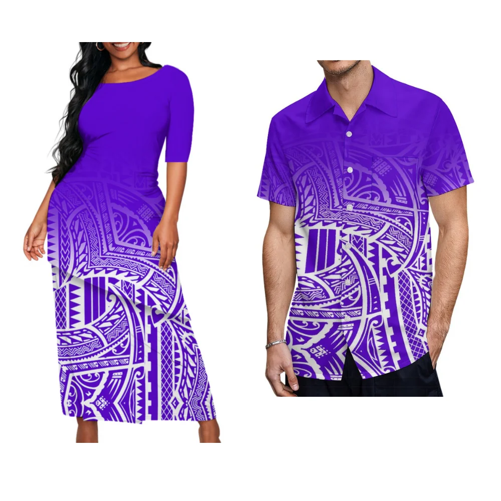 Polynesian Floral Print Custom Summer Crew-Neck Puletasi Diagonal Design New Set Dress For Valentine'S Day Matching Clothing