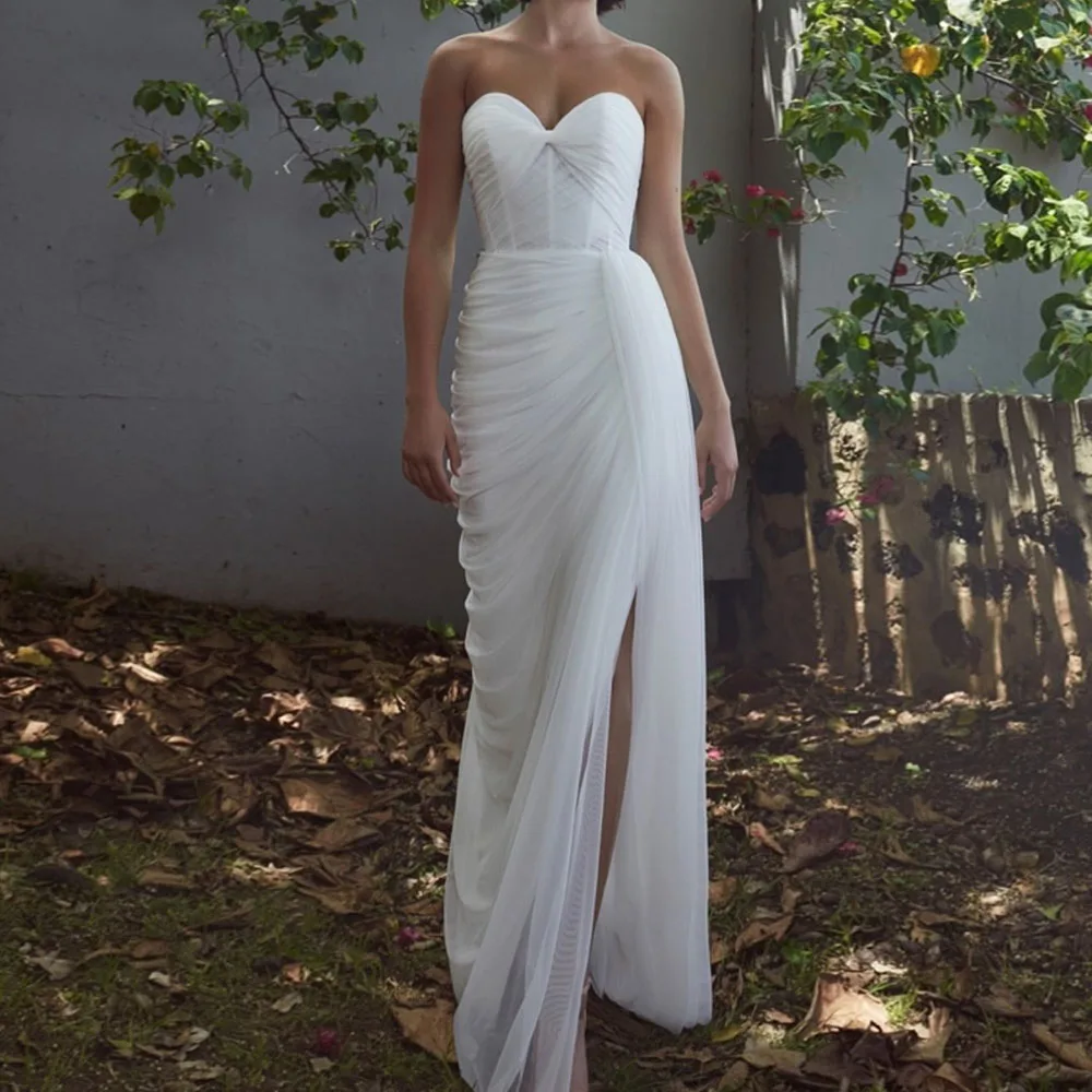

Customized A-Line Prom Dresses Floor-Length Strapless Sleeveless Evening Dresses Simple Fashion Draped Backless Party Gown