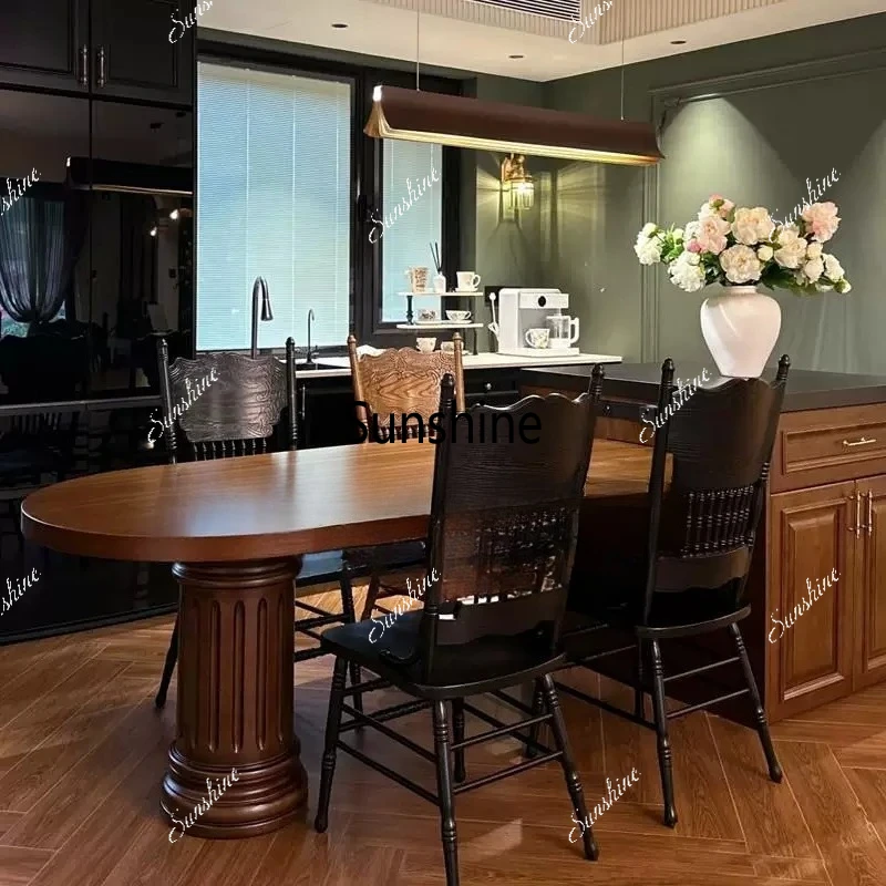 

American retro solid wood island dining table integrated household retractable folding