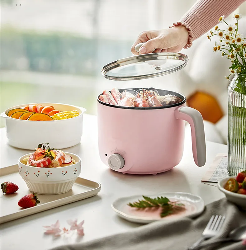 220V Mini Frying Pot Non-stick Rice Cooker Electric Food Cooking Pot Machine 1200ML Hot Pot Home Appliance