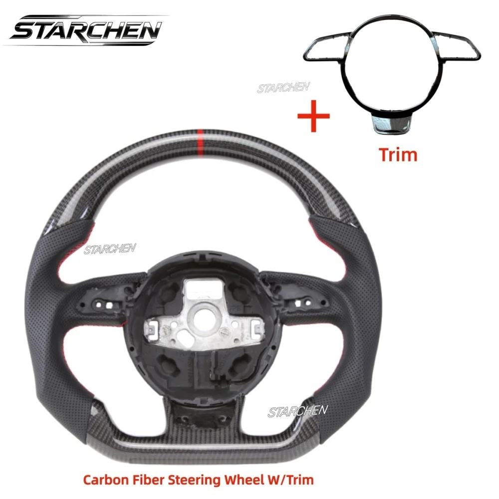 Flat-bottom Real Carbon Fiber Steering Wheel for Audi A3 RS4 RS5 RS6 2012-2015 A5 RS7 RSQ3 S3 S4 S5 2012-2016 B8 Models with Trim