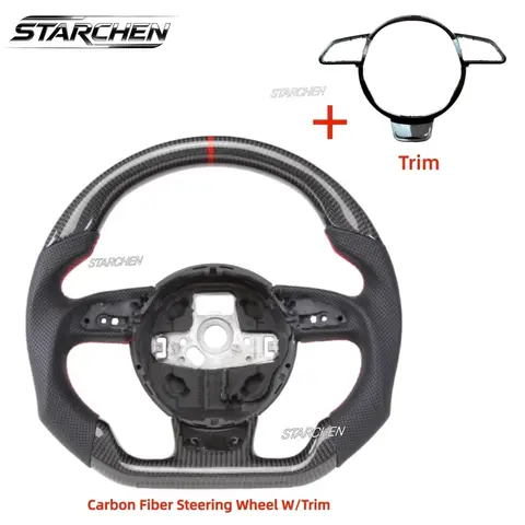 Flat-bottom Real Carbon Fiber Steering Wheel for Audi A3 RS4 RS5 RS6 2012-2015 A5 RS7 RSQ3 S3 S4 S5 2012-2016 B8 Models with Trim