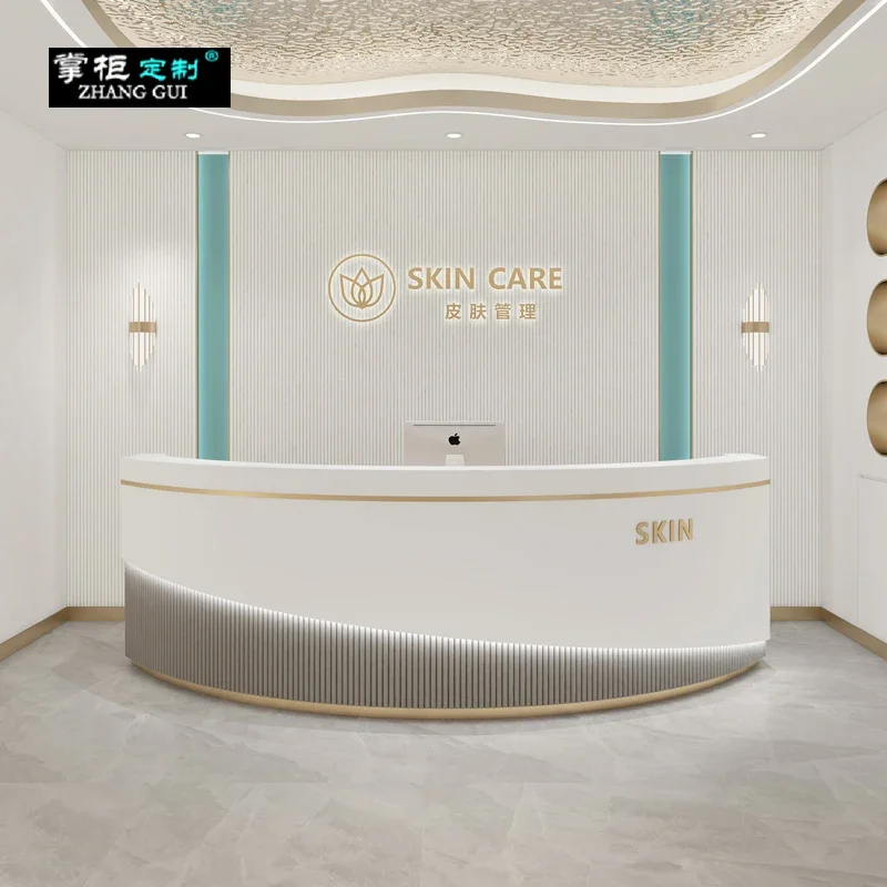 Office Luxury Reception Desk Customized Modern Cabinet White Beauty Salon Bar Counter Comptoir De Caisse Luxury Furniture