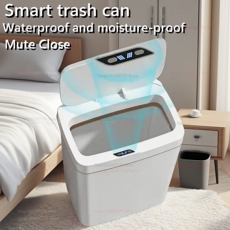2025 جديد سلة المهملات الاستشعار الذكية 15L عدم الاتصال التلقائي سلة المهملات المنزل الذكي الحمام سلة المهملات التعبئة الإلكترونية الأبيض