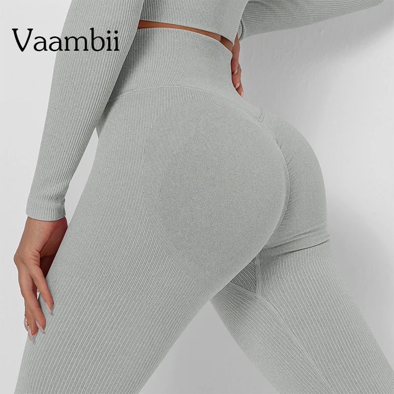 Damskie bezszwowe spodnie sportowe z dzianiny prążkowane Scrunch Bum legginsy sportowe damskie Fitness oddychająca siłownia Push Up odzież