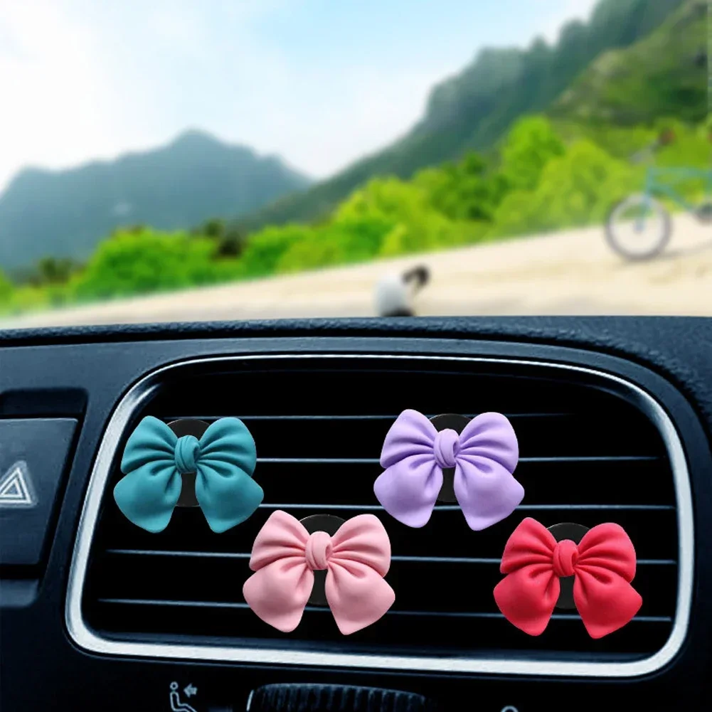 1Pc Cute Candy Color Bow Shaped Car Air Conditioning Clip Flavored Aromatherapy Air Freshener Car Interior Accessories