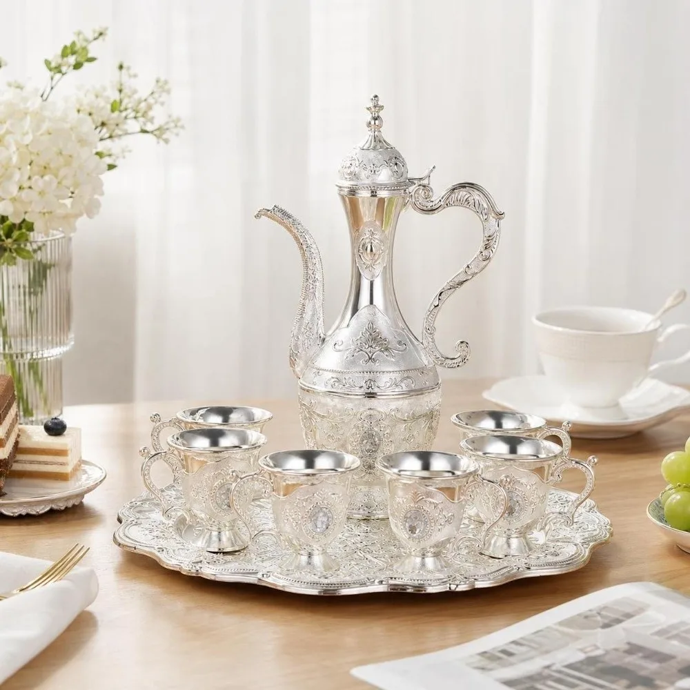 Luxury Turkish Tea Set Metal Multifunctional Vintage Wine Set European Style Decorative Coffee Pot Set Living Room