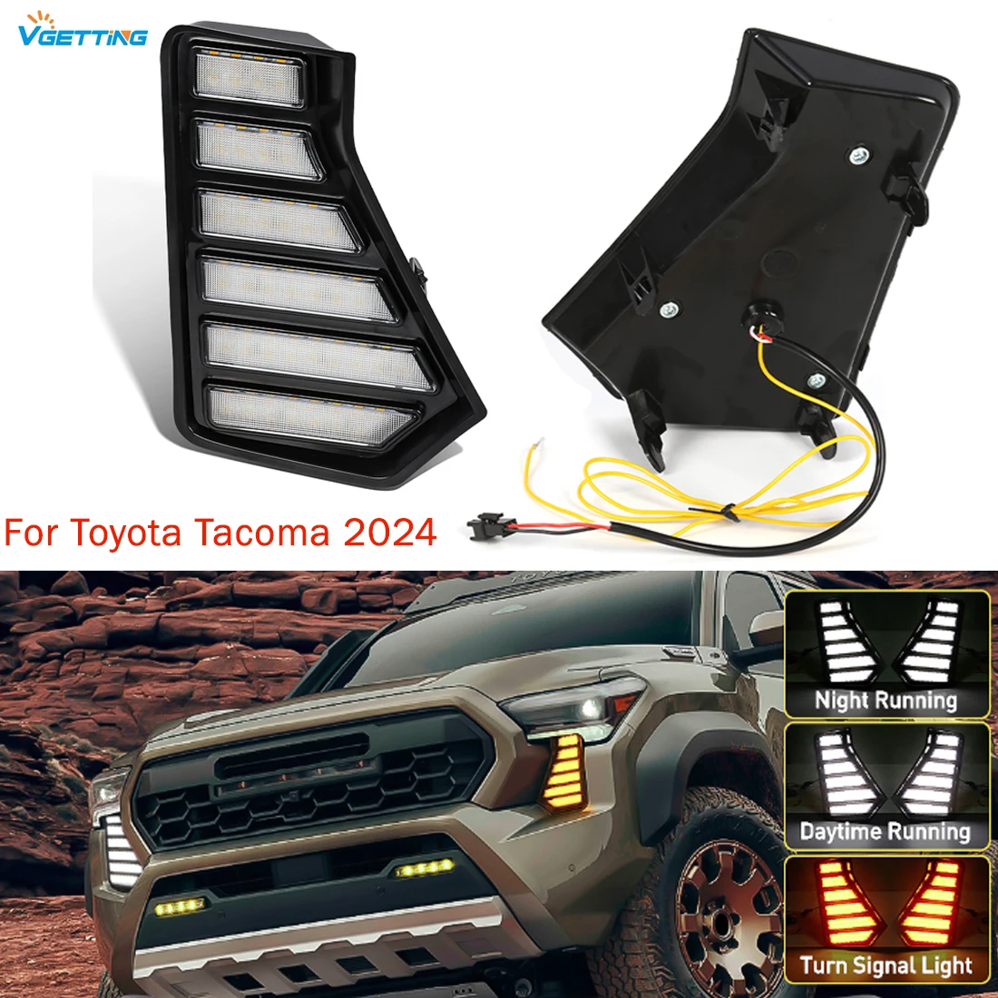 

Для Toyota Tacoma 2024 светодиодный передний бампер дневные ходовые огни DRL белый желтый указатель поворота противотуманные фары 12 В аксессуары для фар