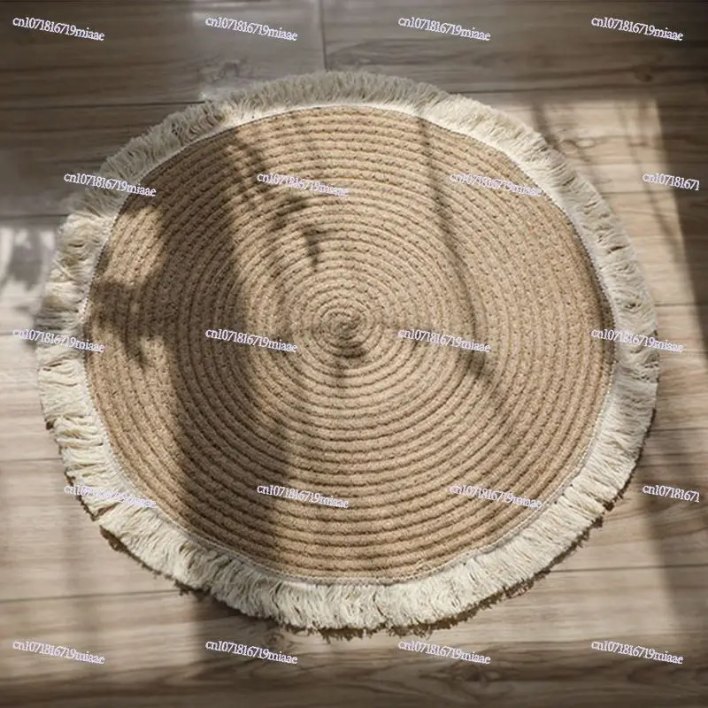 Nordic Jute Woven Fringed Floor Mat Balcony Cotton and Linen Grab Week Carpet Homestay Floor Shop Coffee Table Round Bedroom