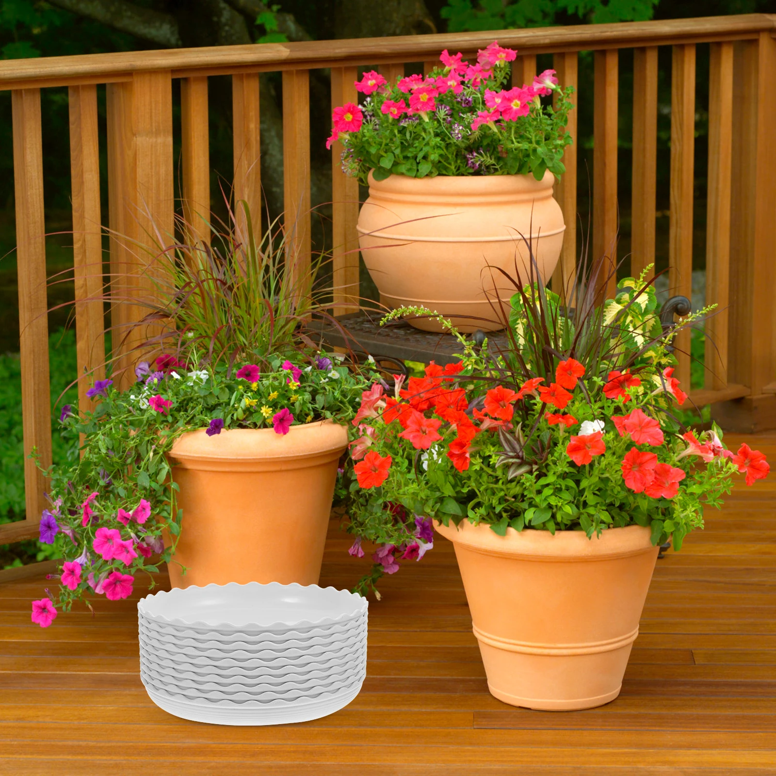 

10Pcs Plant Drip Trays Round Shaped Saucer for Pots Heavy Duty Water Resistant Planter Tray with Elevated Design No Spillage