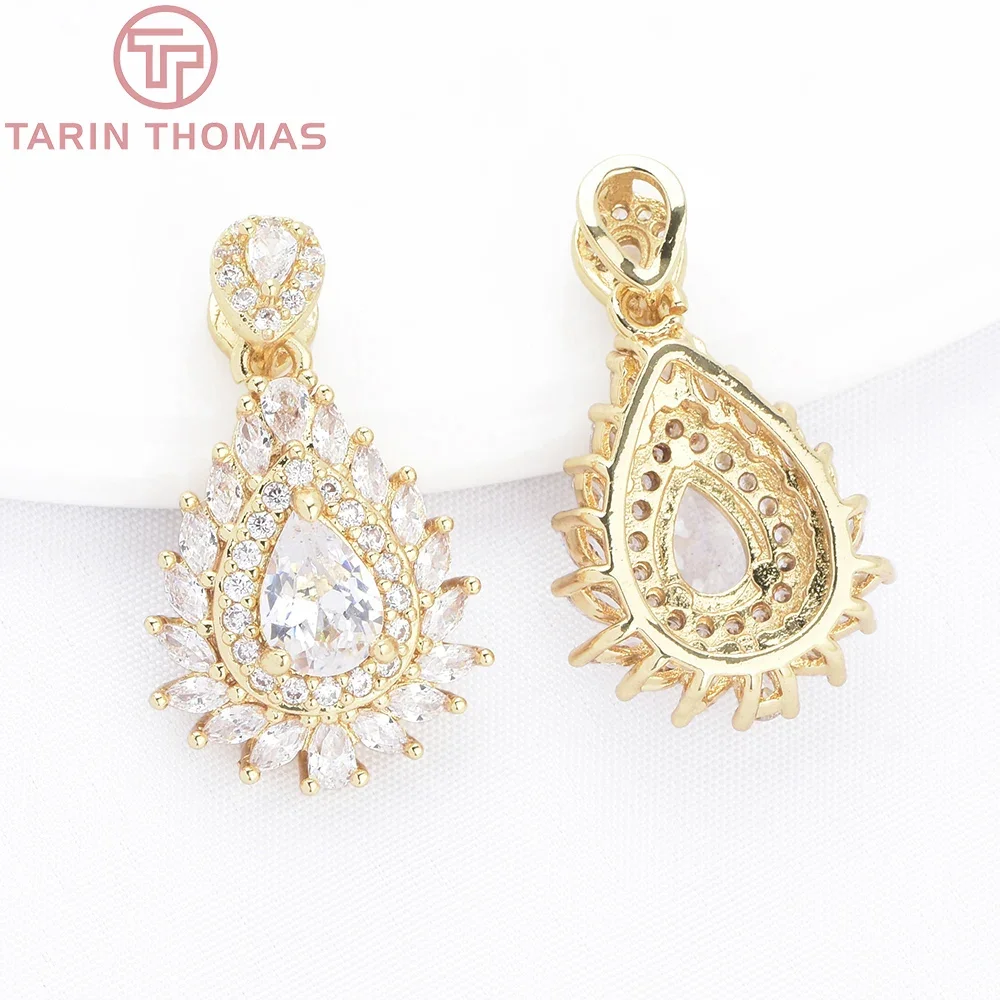 

(9891) 2PCS 14x24MM 18K Gold Color Brass with Zircon Water Droplet Shaped Pendants High Quality DIY Jewelry Making Findings