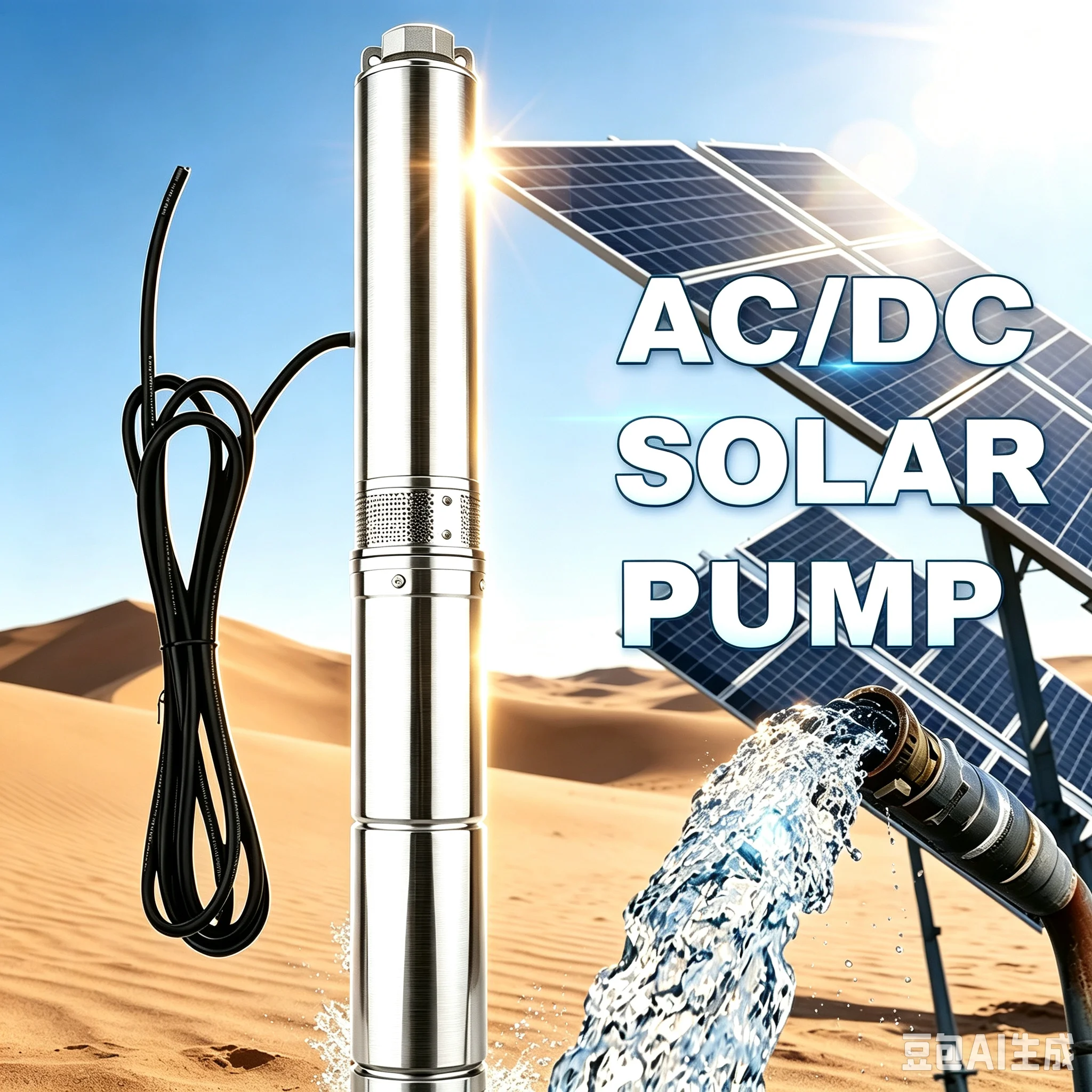 3HP Hybrid AC/DC Pump Off Grid Irrigation Submersible Pump Flow 9Tons/Hour PV Agriculture solar Pump for Well Deep Max Head 130M