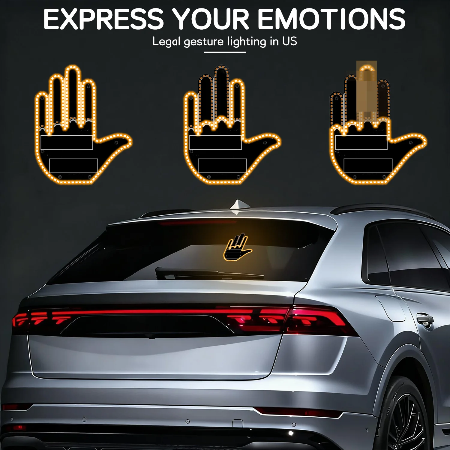Car LED Finger Lights Creative Interior Light With Remote Control Rear Window Multi-function Warning Reminder Finger Sign Lamp