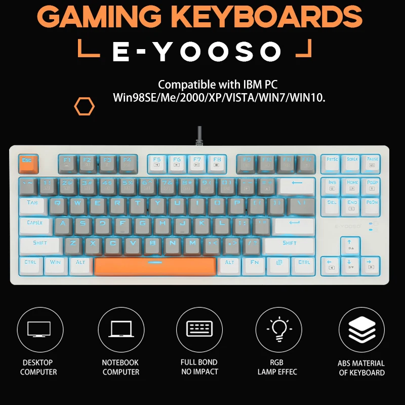 

E-YOOSO K620 Gamer Mechanical Keyboard USB Wired 87 Keys Gaming Keyboard Kit RGB Backlit Blue Red Brown Switch For PC Computer