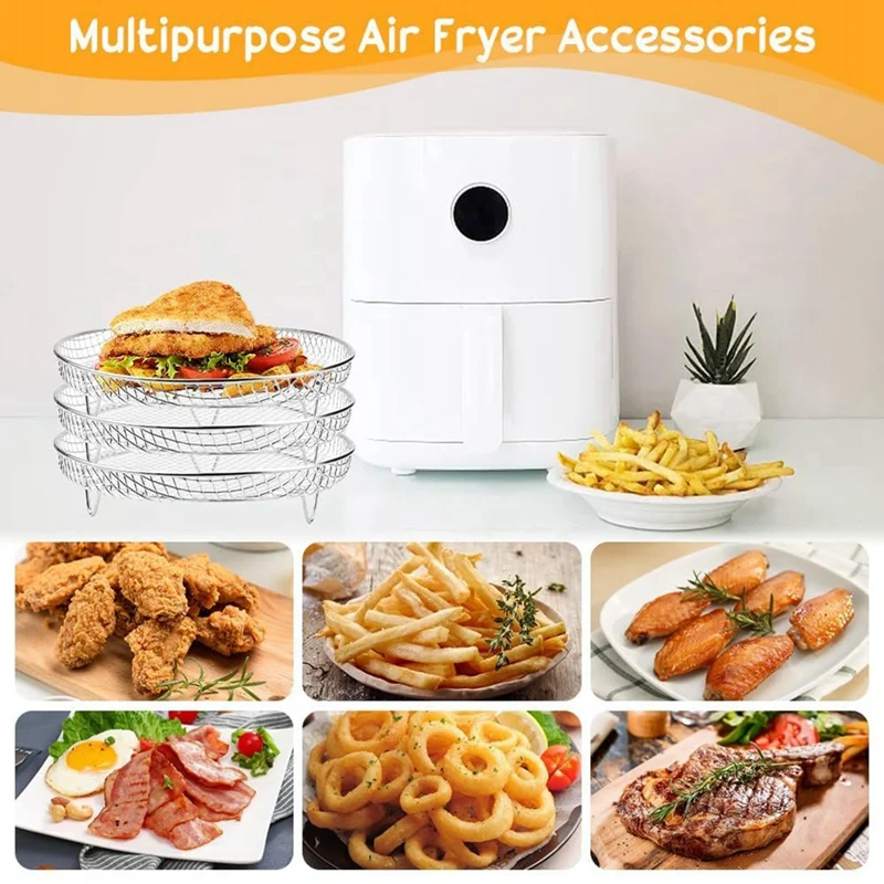 Air Fryer Rack Round 3 Layer Stackable Dehydrator Racks Stainless Steel Air Fryer Accessories Air Fryer Basket Tray