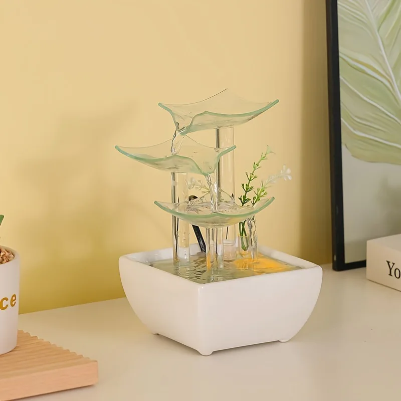 Creative glass flowing water ornament, high-end living room decoration, office lucky feng shui ornament, modern simplicity