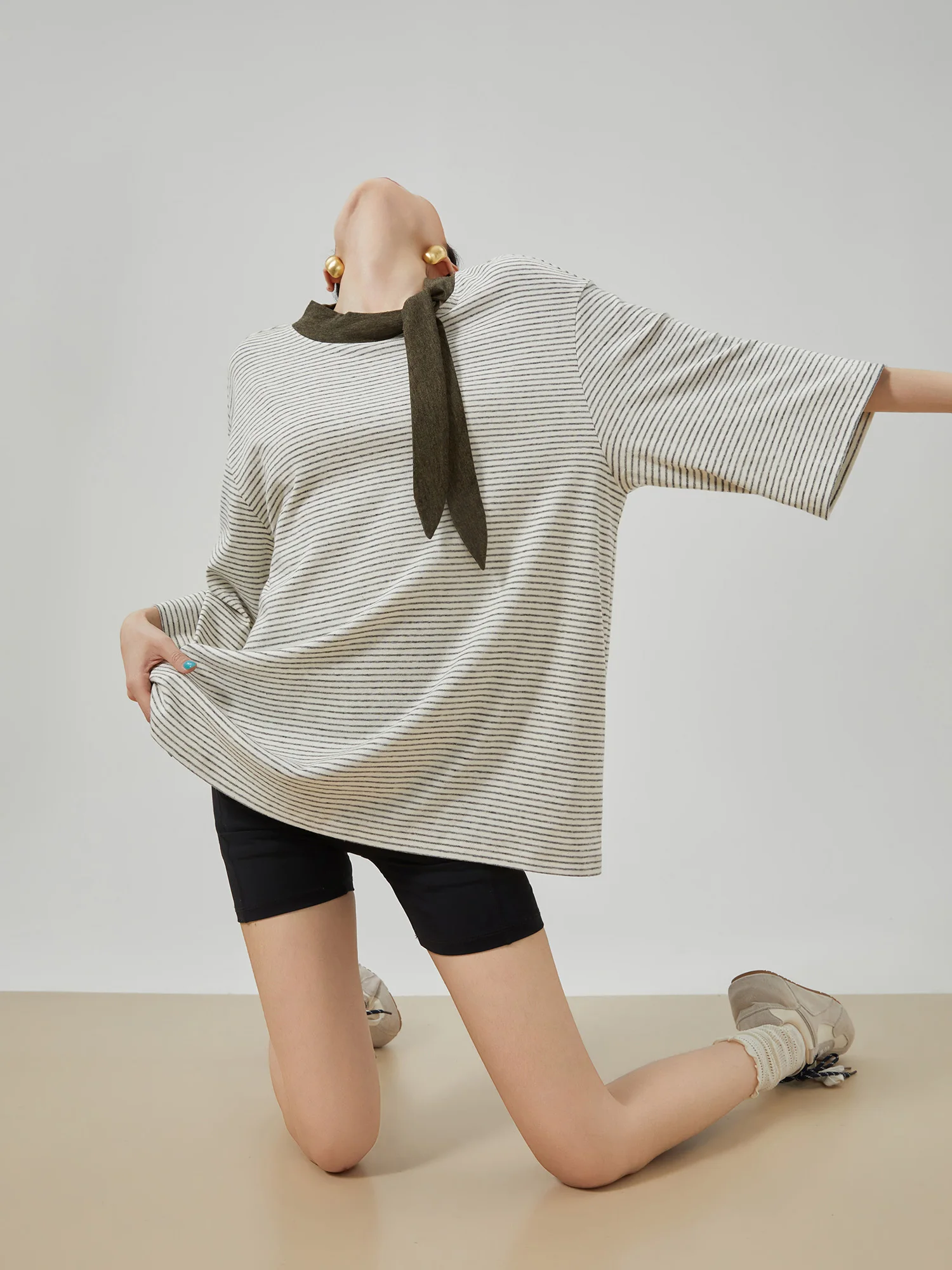 

Casual Loose Fit Women's T-Shirt round Neck Short Sleeve Striped Comfortable Breathable Summer Top Versatile Simple Design