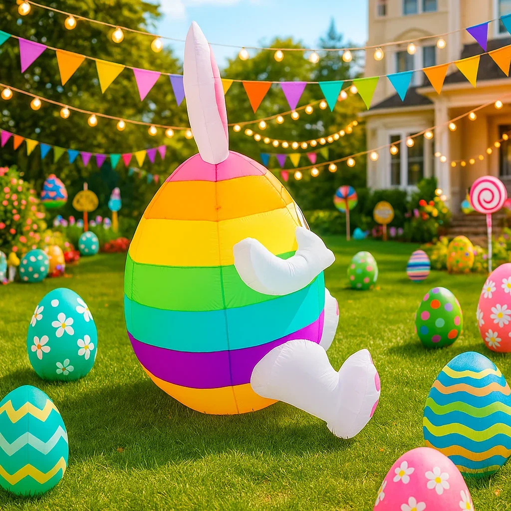 

DIY Пасхальный Орнамент Фестиваль Надувная Модель 1,5 м/4,9 футов Кролик Радужное Яйцо со Светодиодной Подсветкой Сад Двор Открытый Decoationr