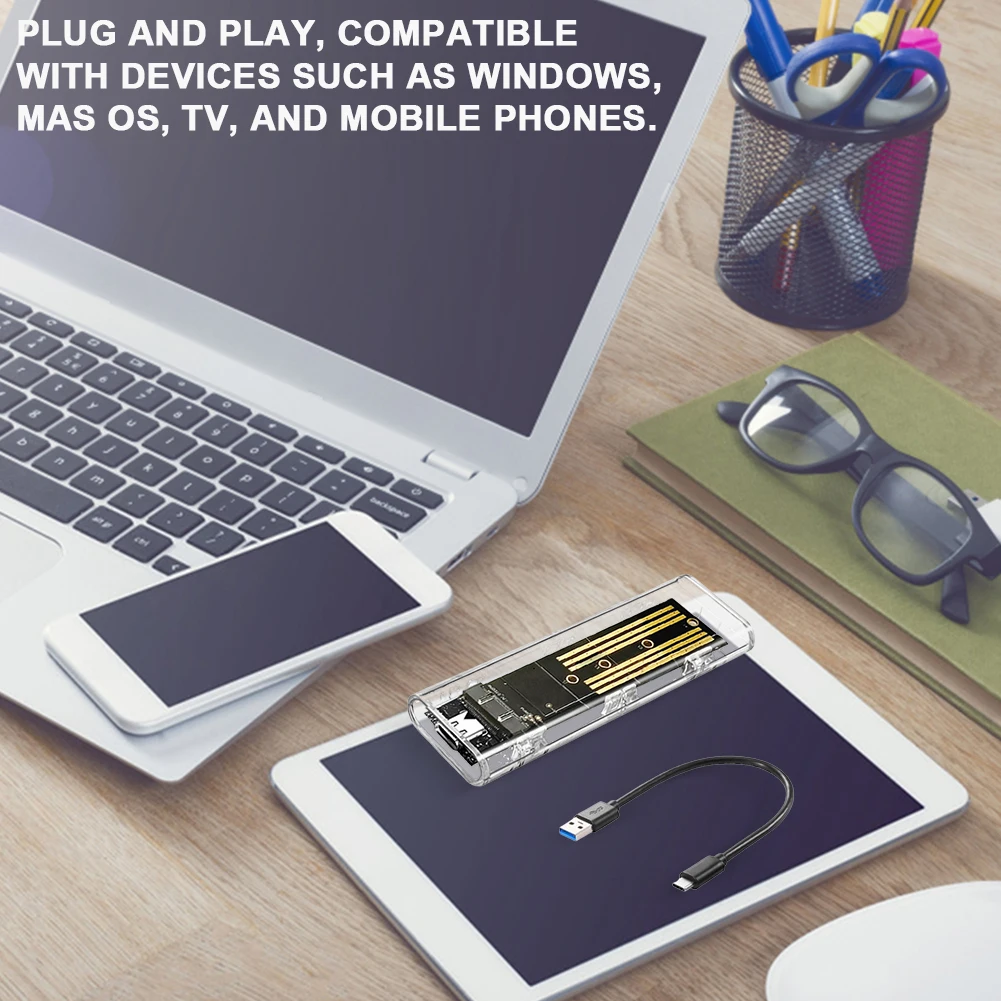 Прозрачный Внешний SSD-накопитель M.2 NGFF SATA Type C USB 3,1, 10 Гбит/с
