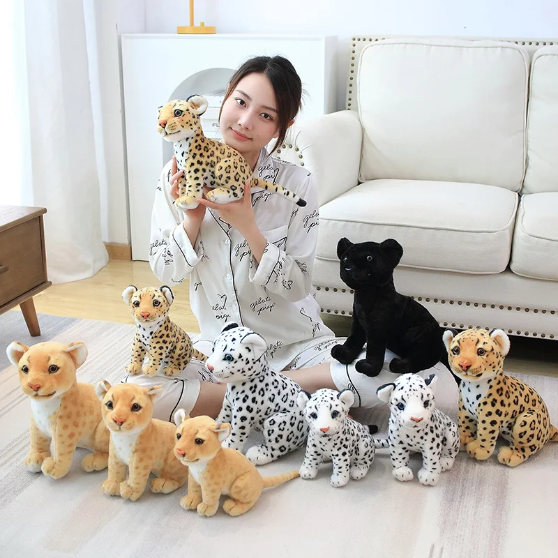 23/27/33cm Realistic Lion Leopard Plush Toy Dolls Fluffy Lifelike Forest Animals Stuffed Dolls Imitation Lion Leopard Plush Toys
