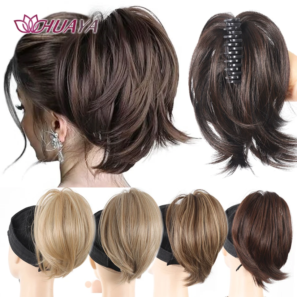 Synthetic Short Straight Claw Clip Ponytail Chignon Natural Fluffy Messy Hair Bun Clip in Extensions Hairpiece for Women