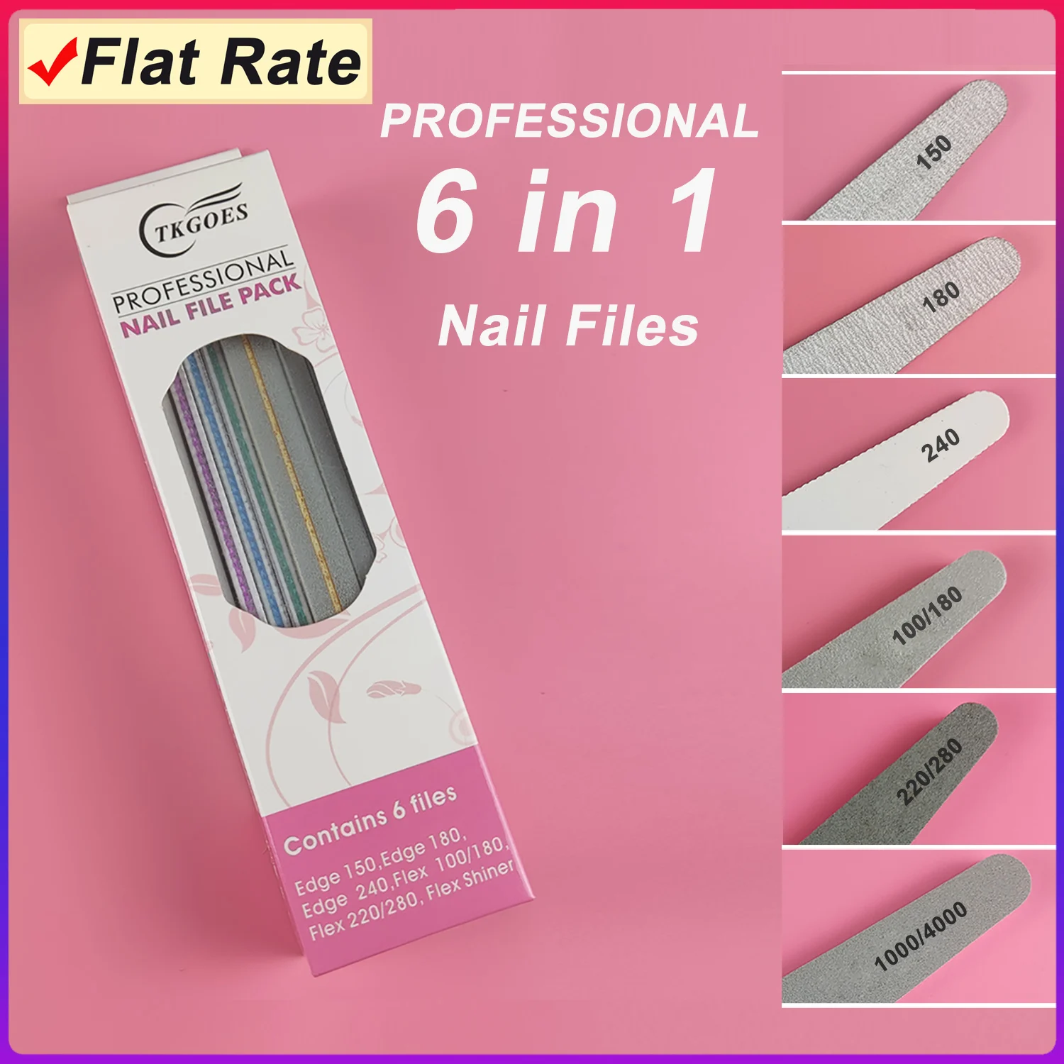 1 Box 6 in 1 Nail Files Grit 110 150 180 220 240 280 1000 4000 Nail Buffer Slim kit Set 6 styles Available Manicure Pedicure