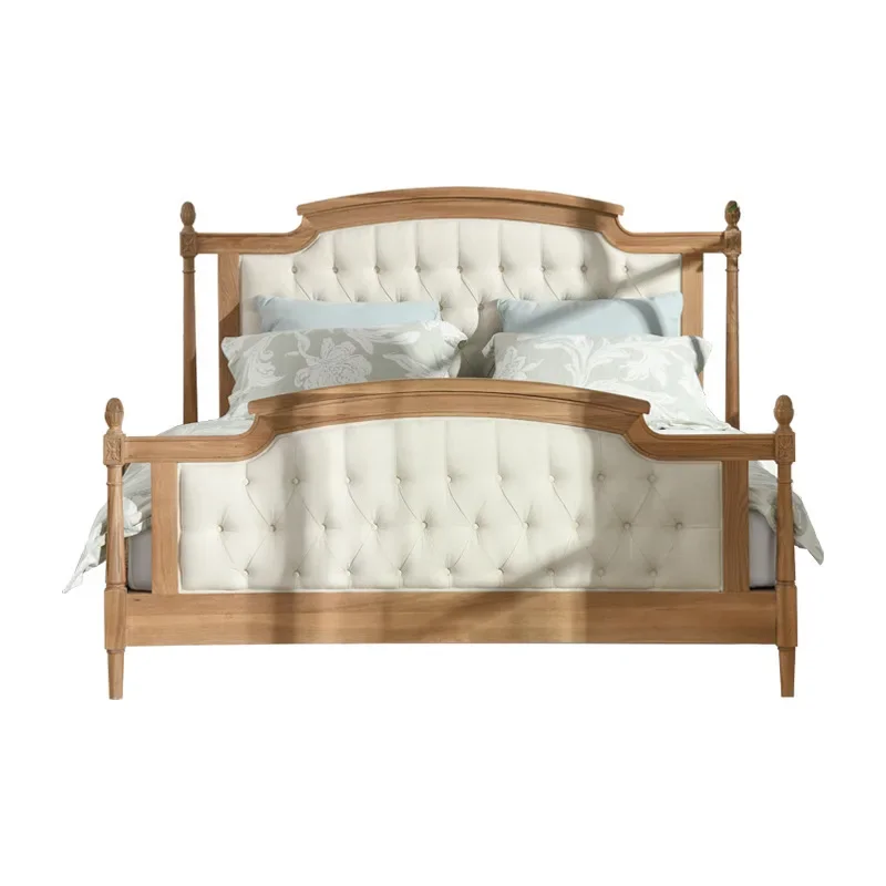 

American-style rural solid wood bed, premium gray 1.8-meter double bed, master bedroom light luxury, European-style old 1.5m