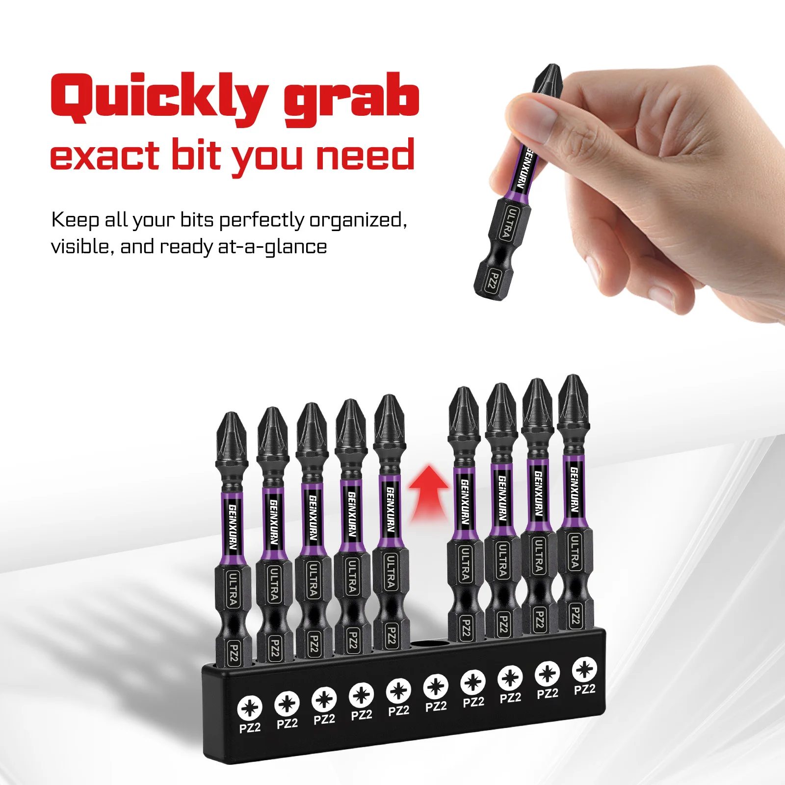 Geinxurn Impact Magnetic Pozi Screwdriver Bit Set(PZ1,PZ2,PZ3) with Bit Holder and Storage Organizer