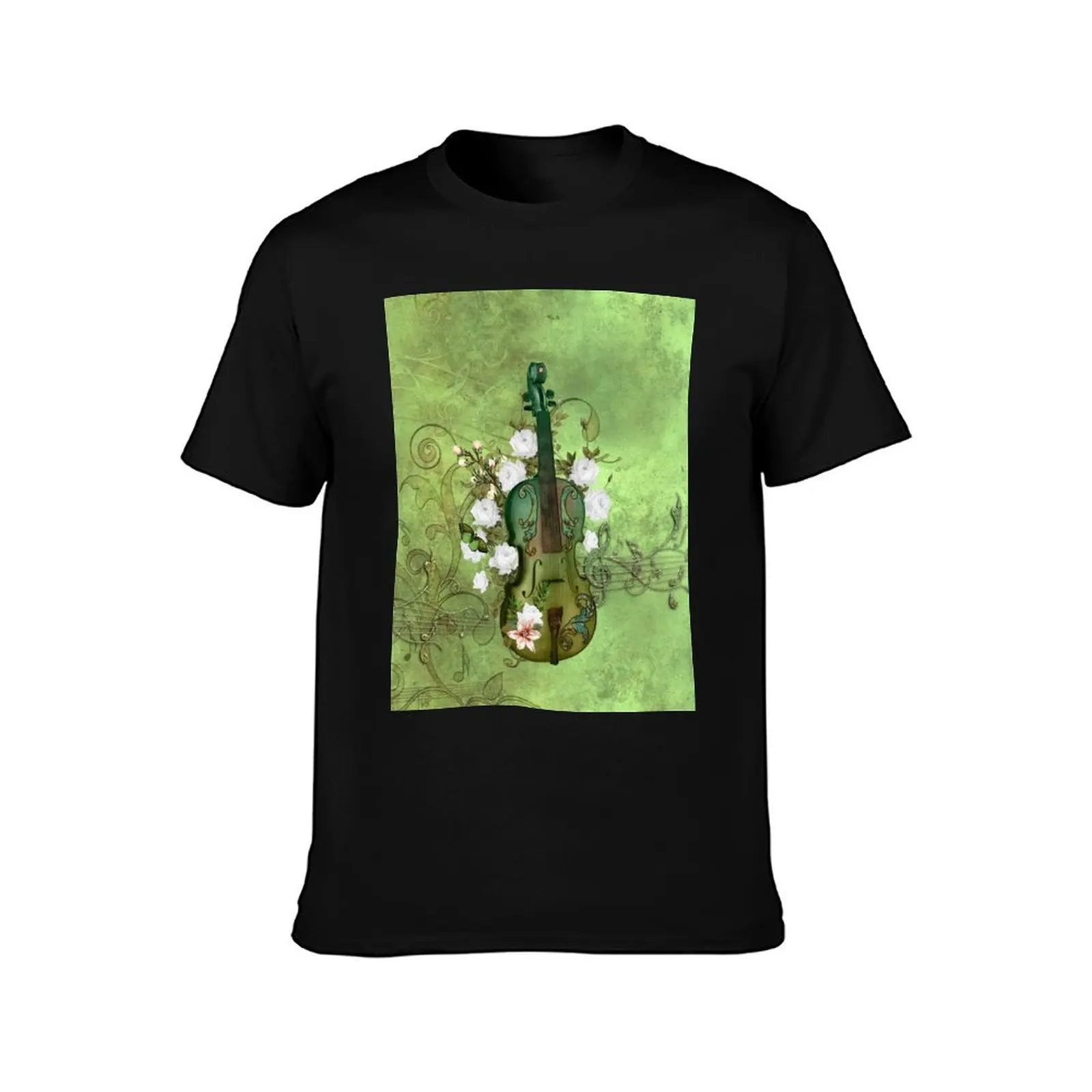 Wonderful elegant violin with flowers, clef and key notes T-Shirt Big and Tall Basic Tee Shirt T-Shirt