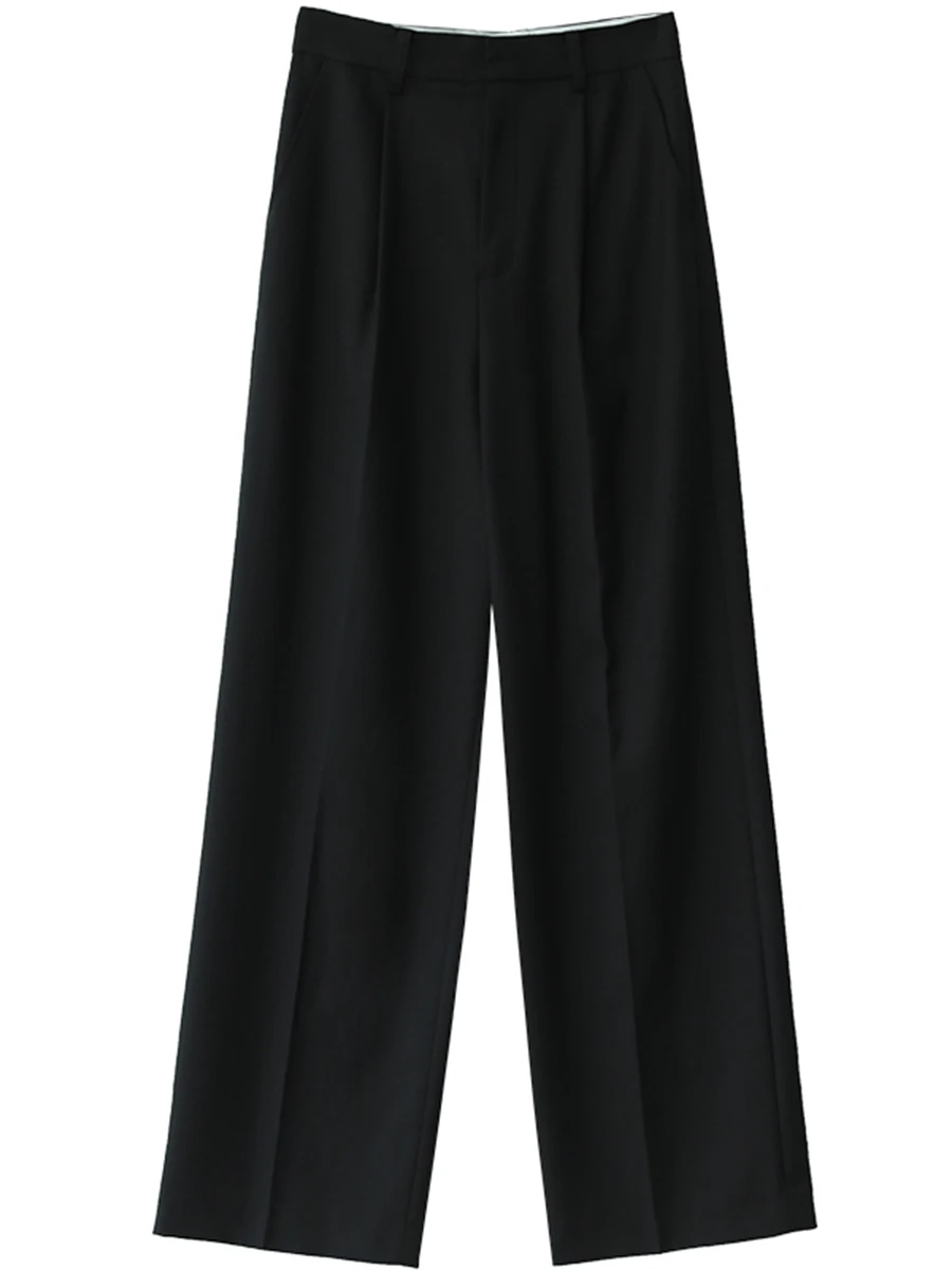 شيك فين النساء السراويل الصلبة الجديدة محبوك الصوفية عادية فضفاض عالية الخصر واسعة الساق دعوى مكتب السيدات بنطلون ربيع الخريف 2025