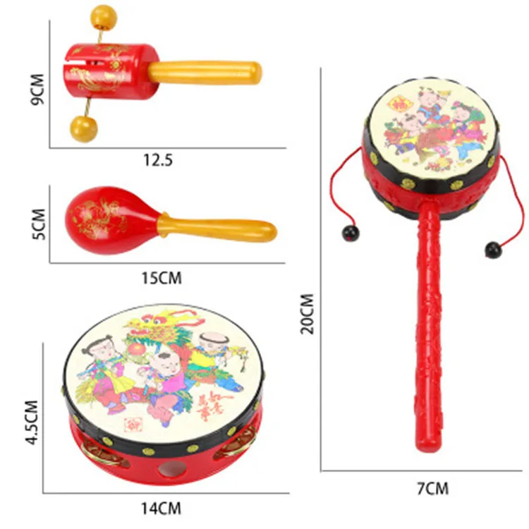 Childhood Classic Nostalgia Musical Instrument Set Toys 5Pcs/Set Peaceful Auspicious Drums Hand Clapping Drums Rattle Toys