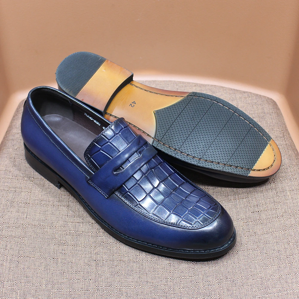 

Мужские гладкие лоферы из натуральной кожи с тиснением под крокодила, фирменная коллекция Artisan Timeless