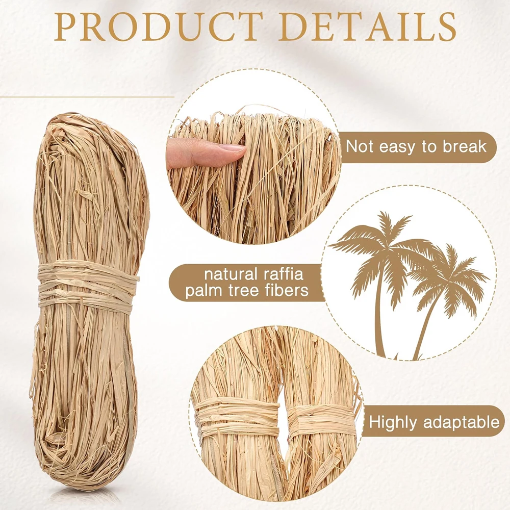 Natural Raffia Ribbon - Raffia Yarn for Gift Wrapping & Crafts Rafia Grass Twine String Wrap, Christmas Halloween Ribbon