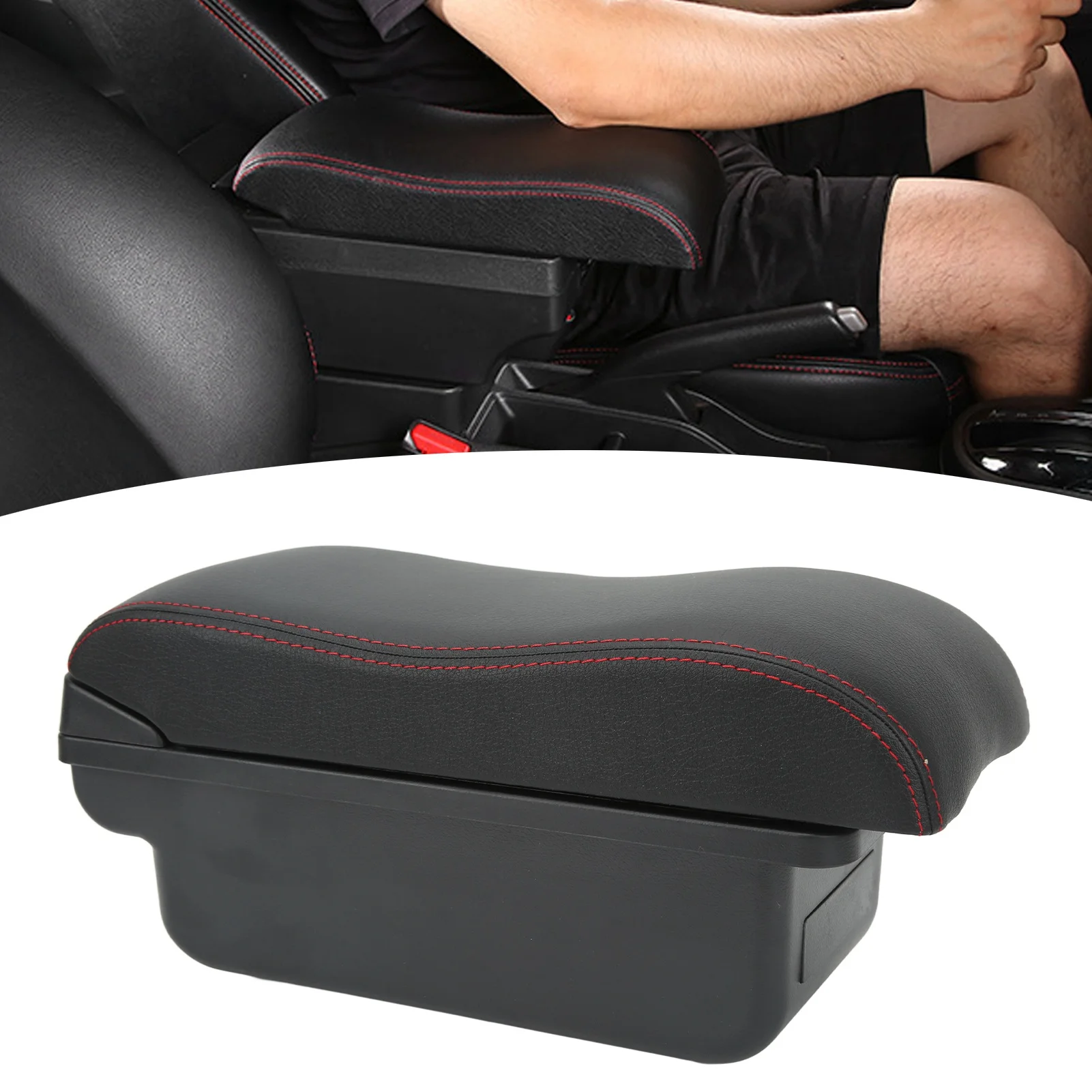 Car Console Armrest Box Large Capacity Smooth Touch Black Surface Red Line Replacement For Suzuki Swift 2005‑2021