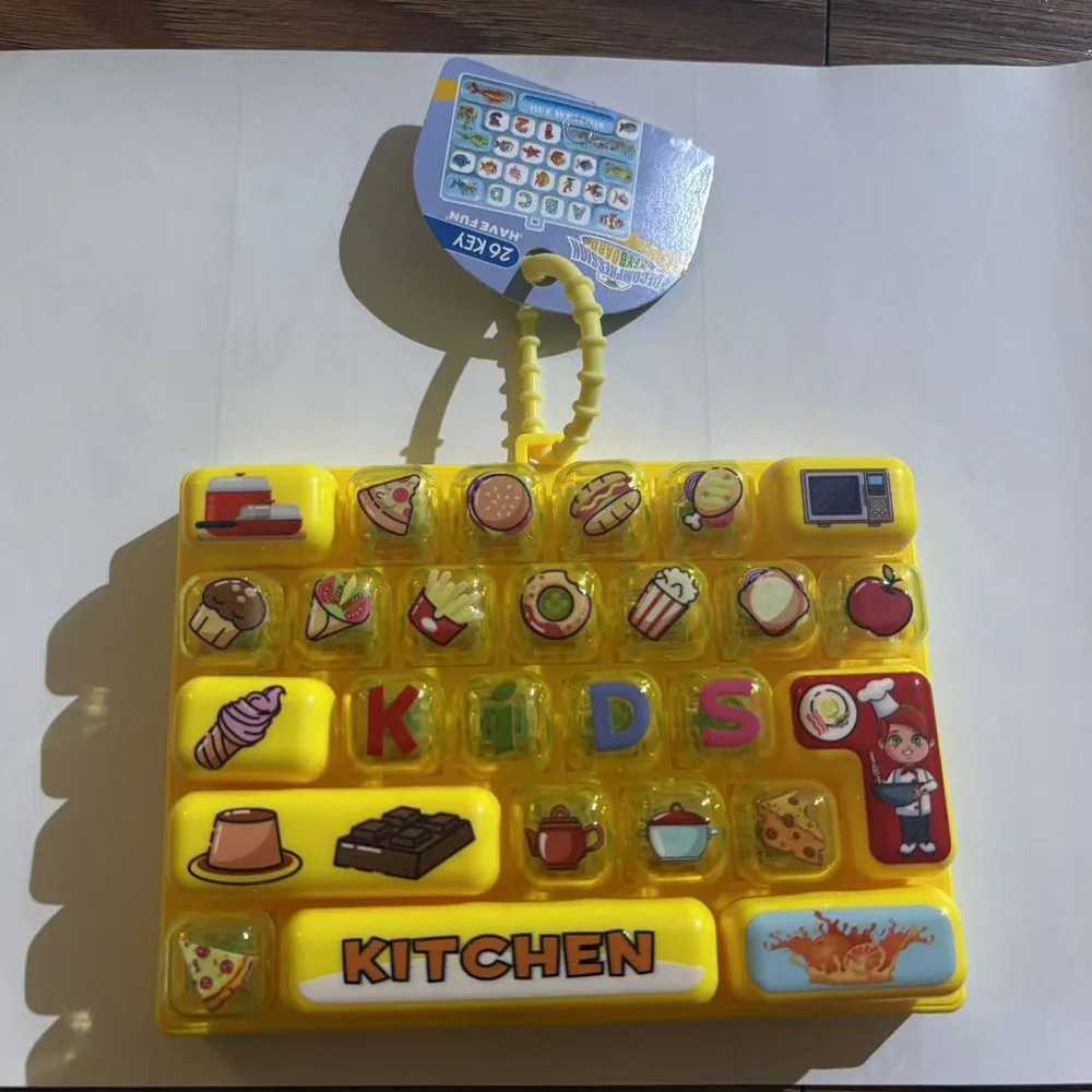 Cartoon 26 Keys Fidget Keyboard Plastic Clickable Keys Mechanical Keyboard Keychain Clear Key Sounds Food Animal