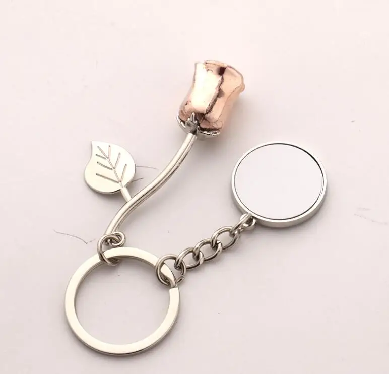 DHL100pcs Keychains Thermal Sublimation  DIY White Blank Metal Rose Key Ring Valentine's Day Gift