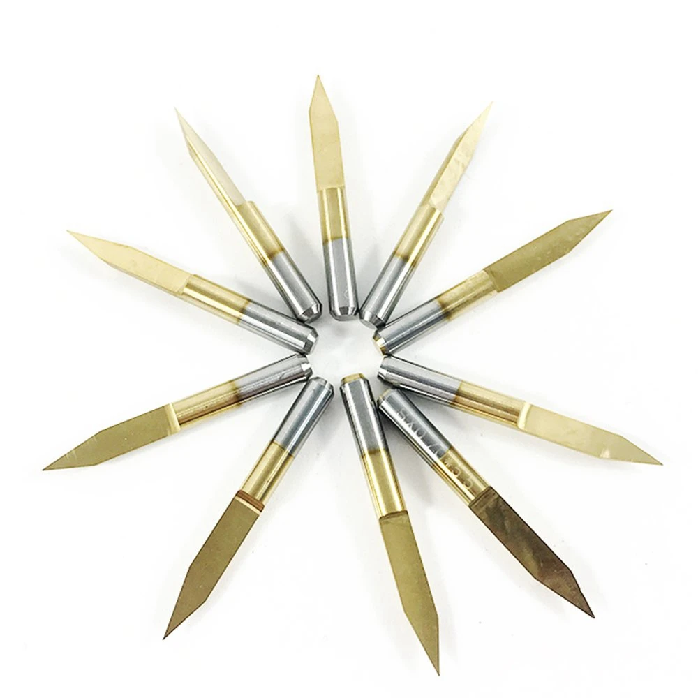 B03C-10Pcs 30 Degree 0.1Mm Tip Titanium Coated Flat Bottom Carbide PCB Engraving Bits V-Shape CNC Router Cutter Cutting Tool